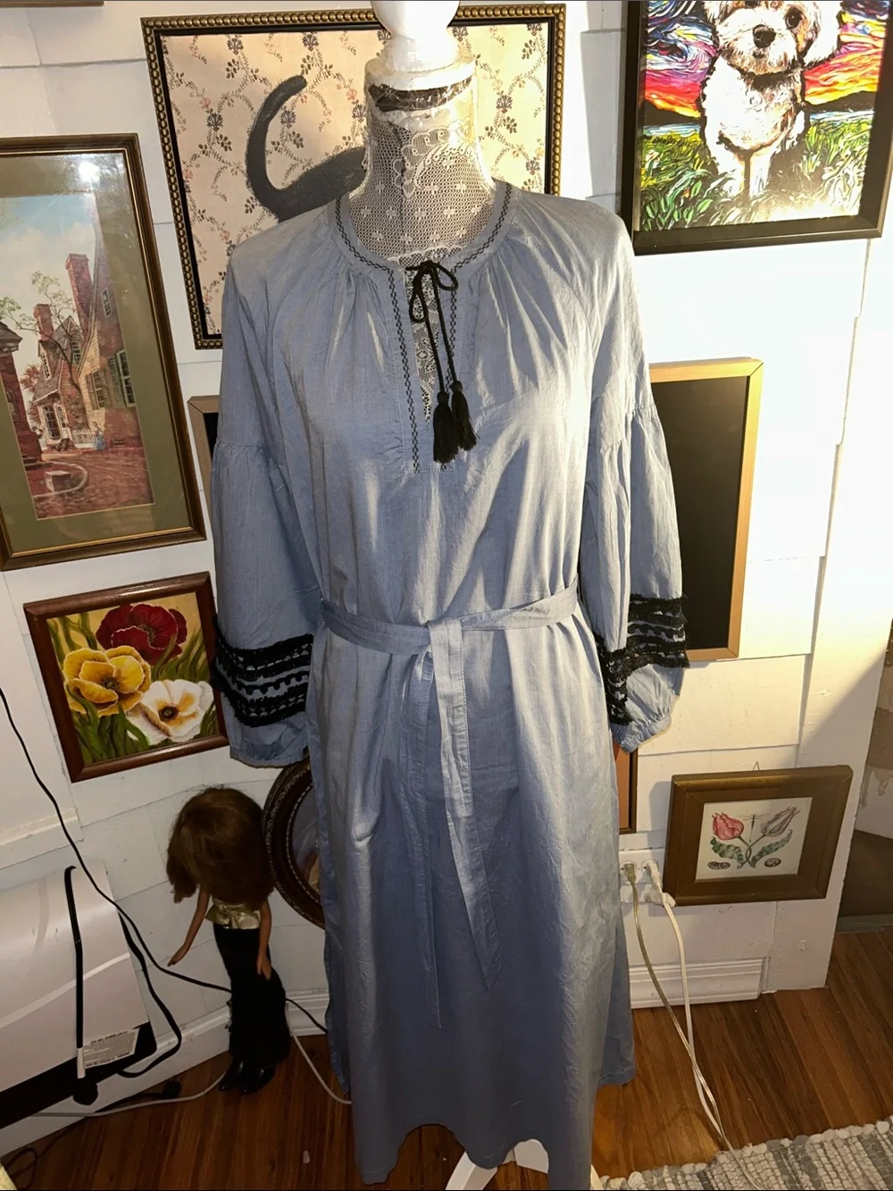 Who What Wear Light Blue Maxi Dress with Black Tassel Detail
